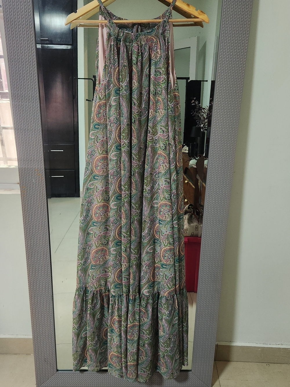 ALLSAINTS Roma Shahmina Maxi Dress Womens 10 Paisley Ruffle Crepe Boho EUC